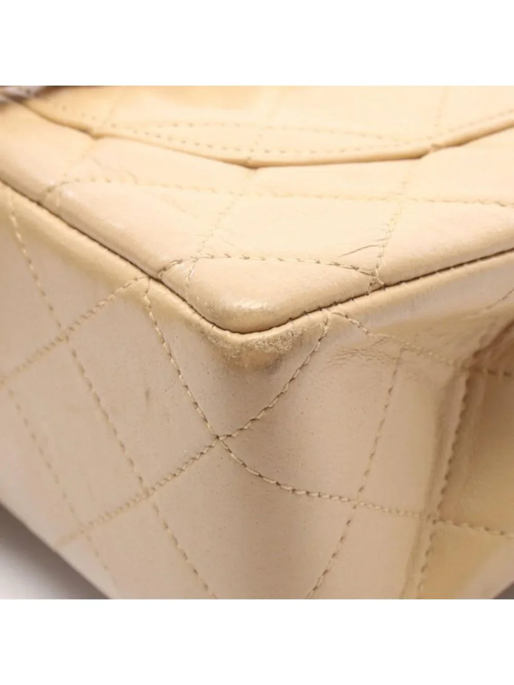 Chanel Shoulder Bag Quilted Double Flap Beige Lambskin Chain